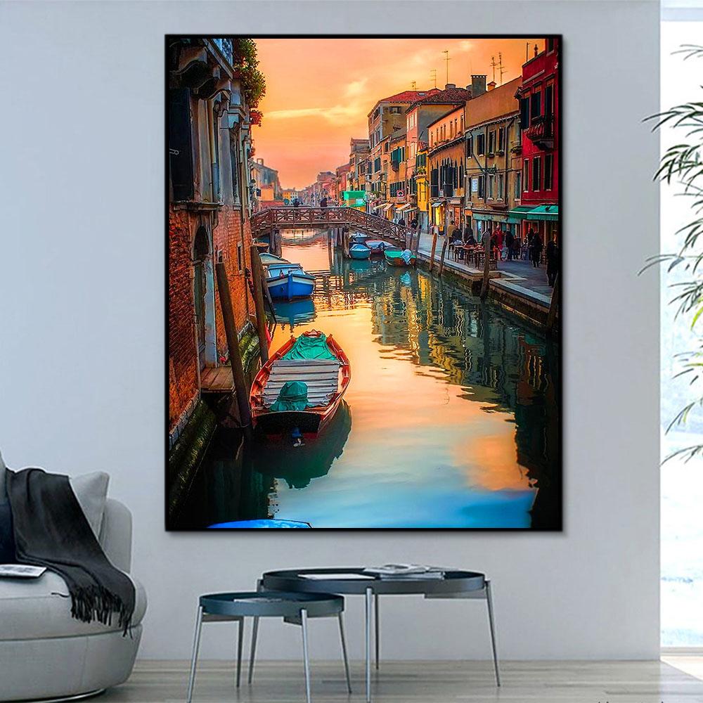 Landschaft Wasser Stadt Malen Nach Zahlen Für Erwachsene RA3143