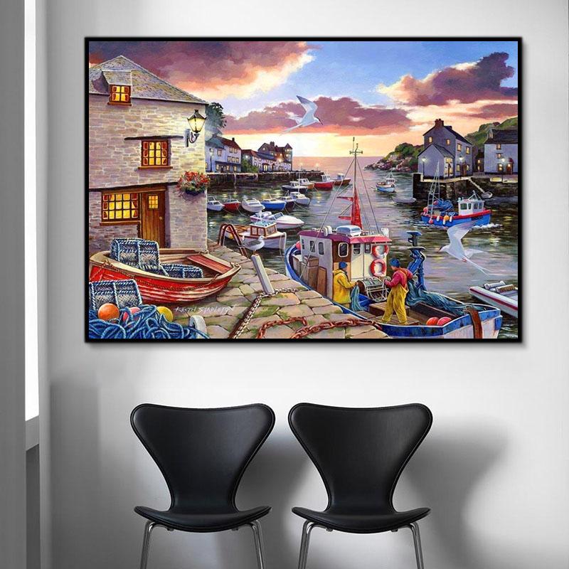 Landschaft Wasser Stadt Malen Nach Zahlen Für Erwachsene RA3461