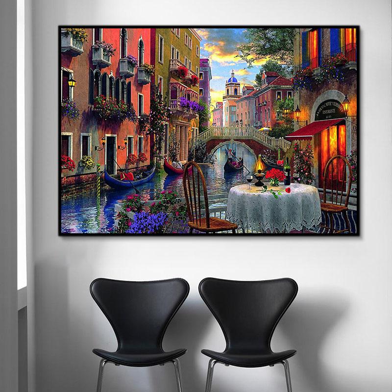 Landschaft Wasser Stadt Malen Nach Zahlen Für Erwachsene RSB8146