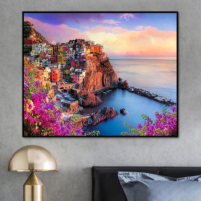 Landschaft Wasser Stadt Malen Nach Zahlen Für Erwachsene RSB8299