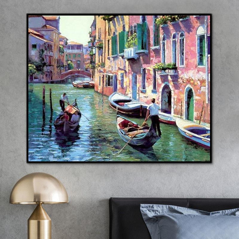 Landschaft Wasser Stadt Malen Nach Zahlen Für Erwachsene HQD1232