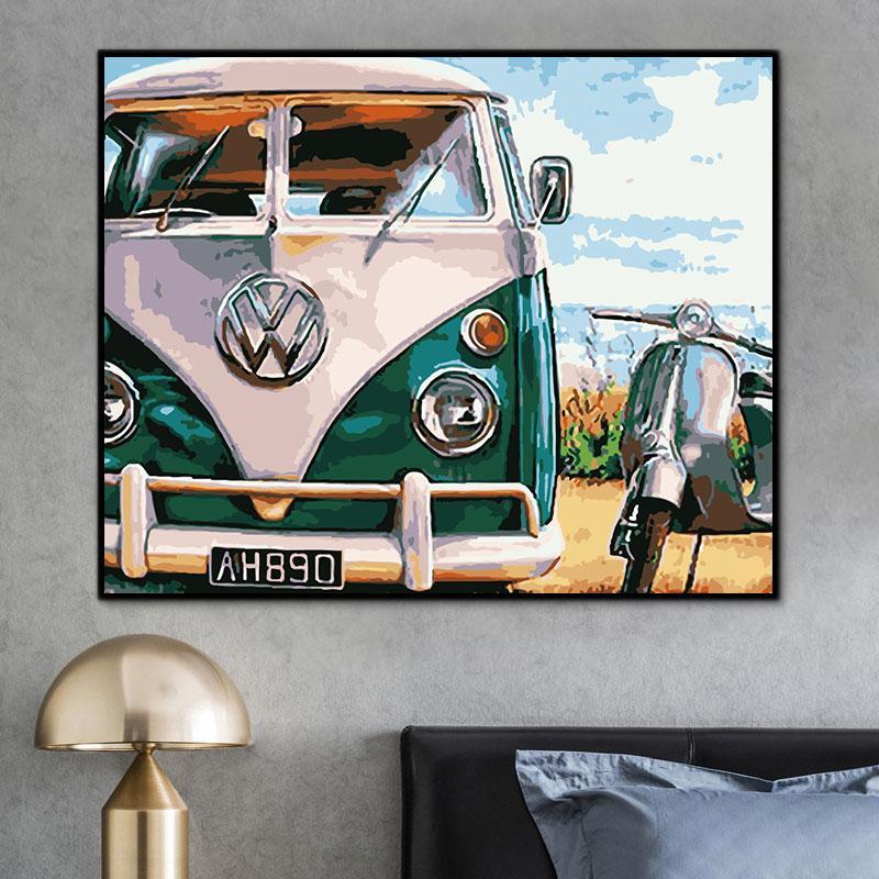 Beliebtes Muster Autos Malen Nach Zahlen Mit Rahmen HQD1344