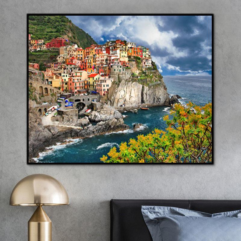 Landschaft Wasser Stadt Malen Nach Zahlen Für Erwachsene Y5039