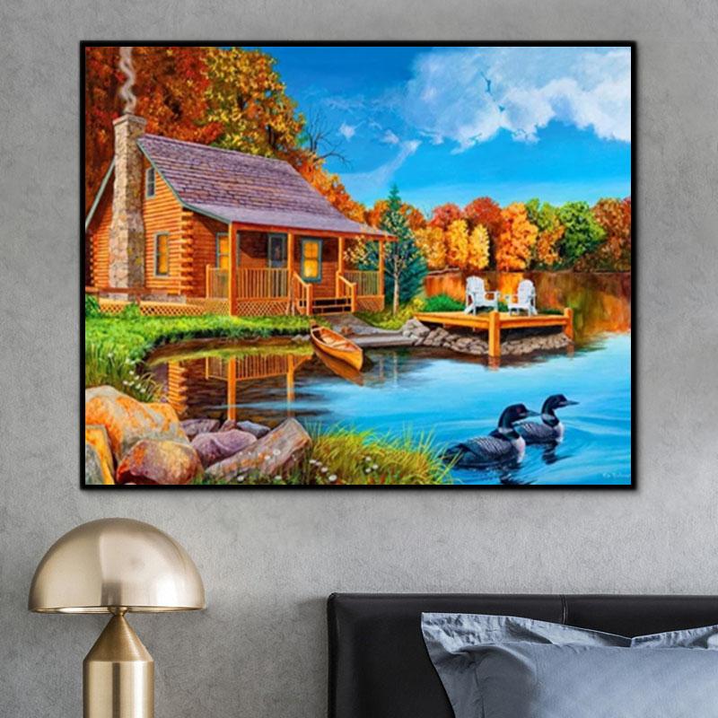 Landschaft Haus Malen Nach Zahlen Für Erwachsene Y5711