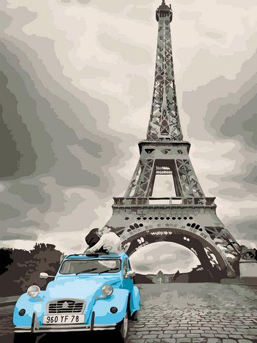 Landschaft Eiffel Turm&Car Malen Nach Zahlen Mit Rahmen GX064