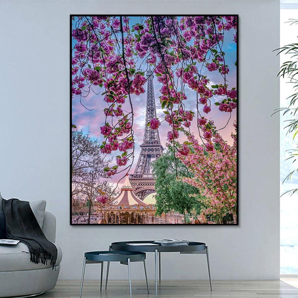 Landschaft Eiffel Turm Malen Nach Zahlen Mit Rahmen OTG6089