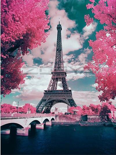 Landschaft Eiffel Turm Malen Nach Zahlen Mit Rahmen PH9237