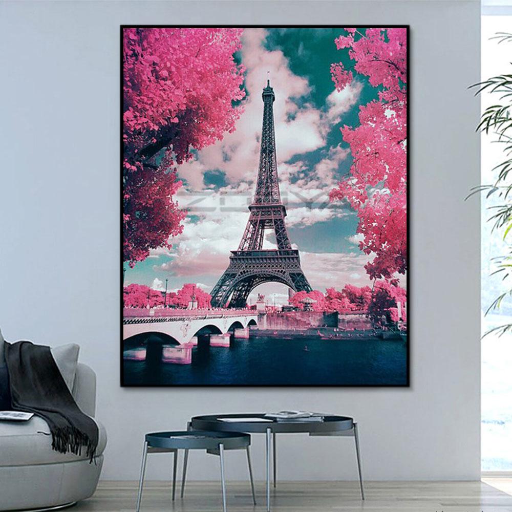 Landschaft Eiffel Turm Malen Nach Zahlen Mit Rahmen PH9237
